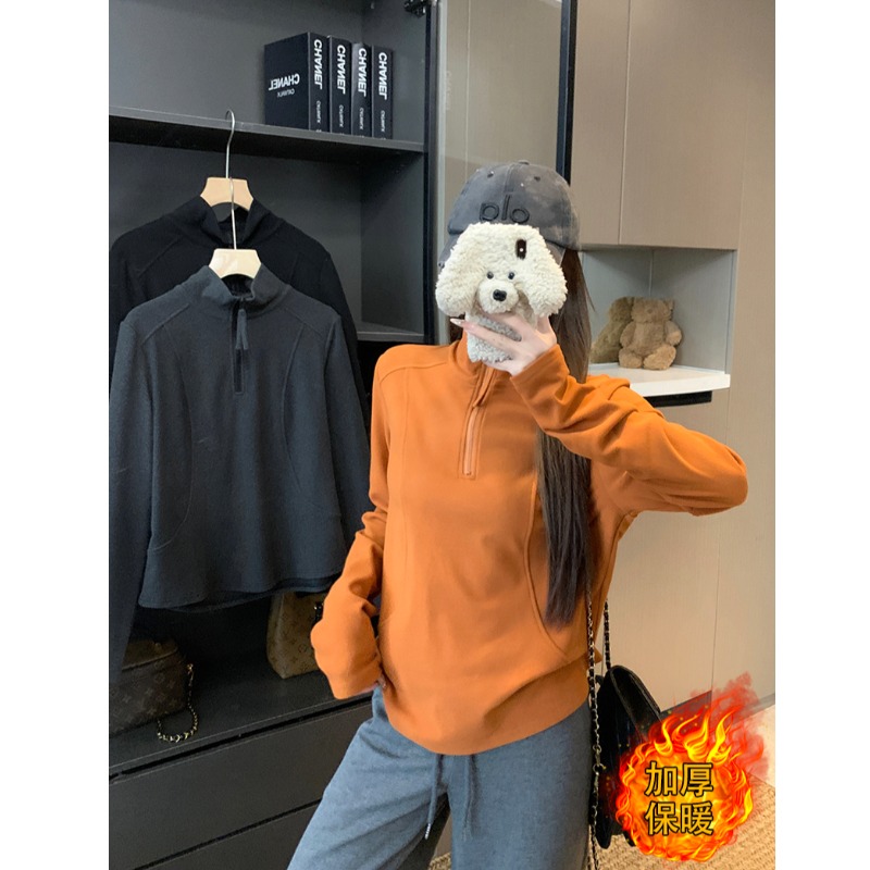 小吉家大码女装秋冬新款胖mm休闲加厚保暖半开领修身内搭长袖上衣