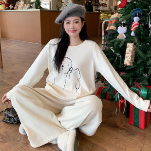 双面德绒加厚圆领印花长袖 冬季 打底T恤内搭上衣女 女装 小吉家大码