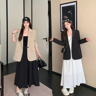 小吉家大码女装秋季新款吊带连衣裙宽松西装外套通勤显瘦两件套女