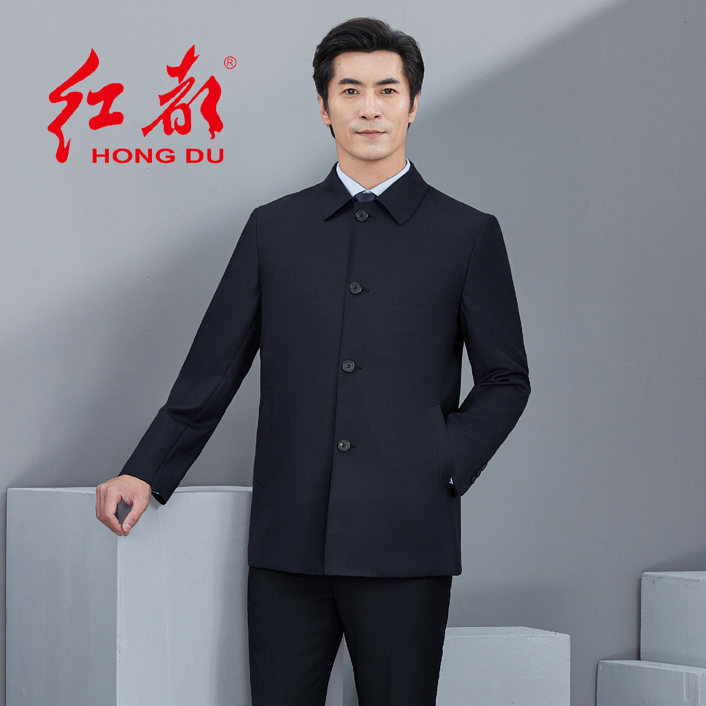 红都可机洗水洗精纺羊毛风衣男短款四季穿翻领正装上班行政外套