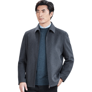 红都男装中年羊毛夹克秋冬加厚商务中老年男士毛呢茄克爸爸装外套