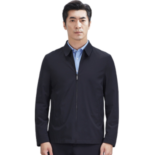 红都男士夹克中老年翻领商务绅士可水洗不容易皱弹力商政黑色外套