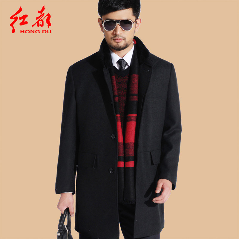 红都男装中长款中年男装羊毛大衣加棉加厚獭兔毛领羊毛呢大衣,男装,毛呢大衣,淘宝优惠券,粉丝福利购,淘宝优惠卷