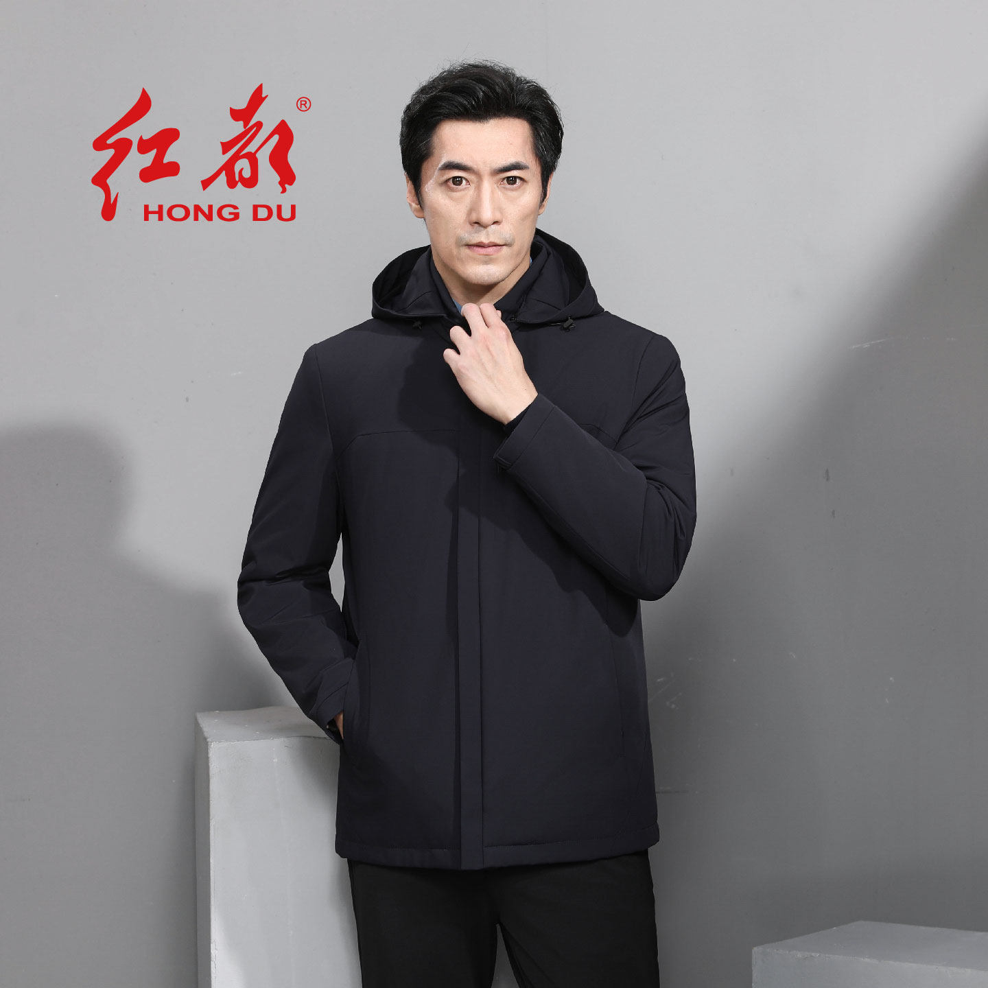 红都可拆连帽立领男士棉服商务休闲厚款棉衣中年爸爸装保暖男外套