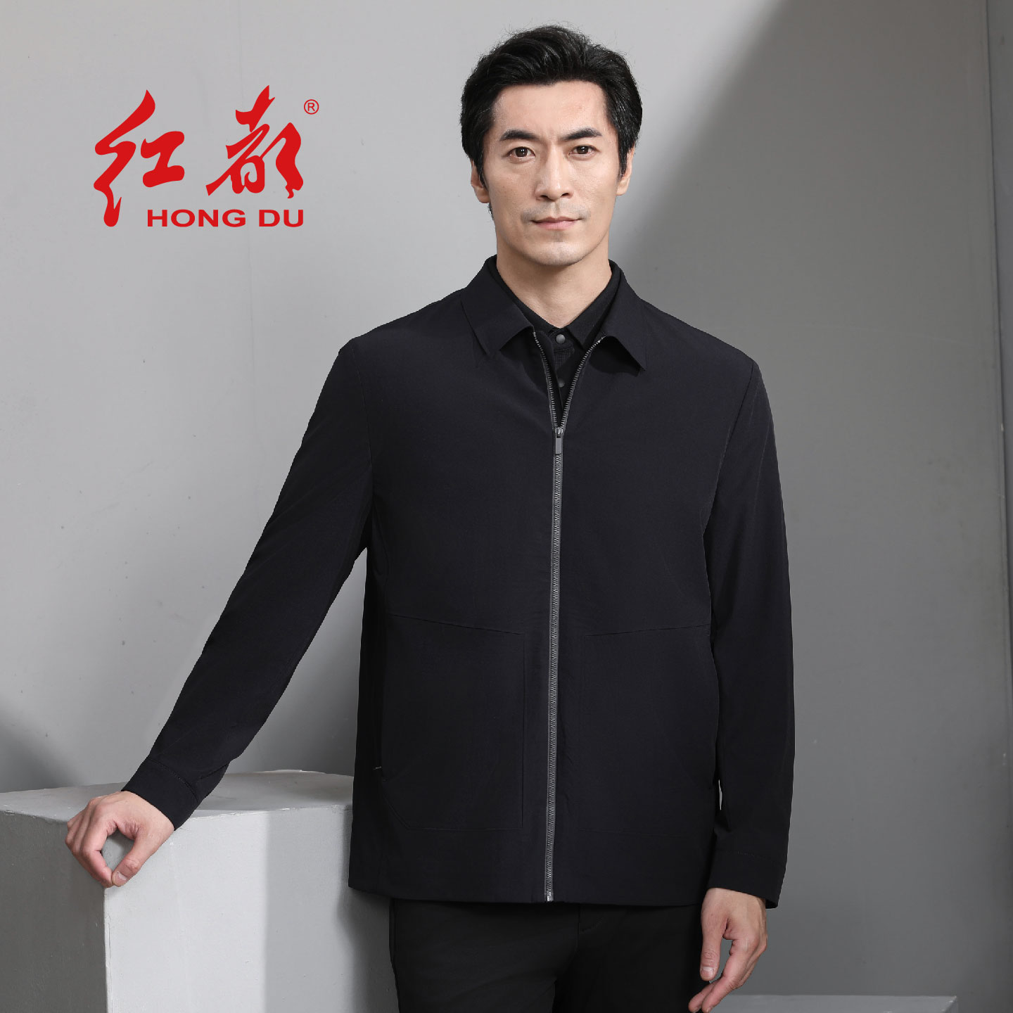 红都男士夹克锦纶86.8%氨纶13.2%面料上班春秋微弹中老年男装外套