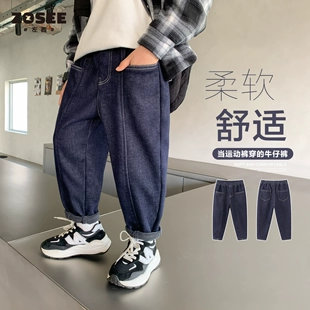 一体绒秋冬款 不褪色 子冬季 左西男童牛仔裤 2022新款 儿童加绒保暖裤