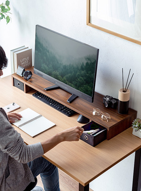 日本山业sanwa一体机IMAC电脑显示器垫高架台架桌上架桌面键盘收纳架置物架带抽屉桌面整理笔记本桌电脑桌