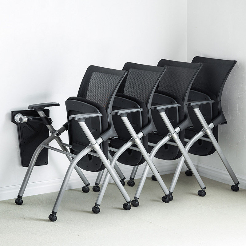 日本sanwa山业折叠金属会议椅网椅 培训椅带写字板新闻椅记者椅