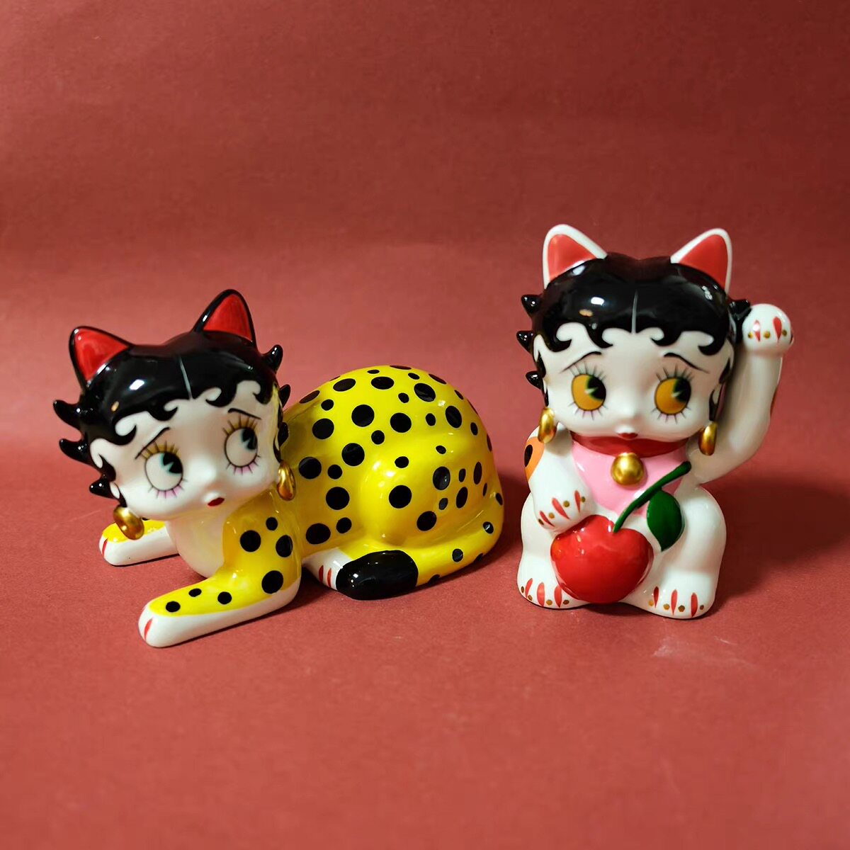 贝蒂招财猫手工陶瓷猫咪摆件可爱卡通动物装饰品桌面工艺品礼物