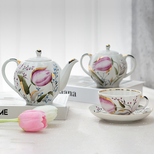 俄皇LOMONOSOV粉色郁金香系列高档精致咖啡杯欧式高颜值下午茶具