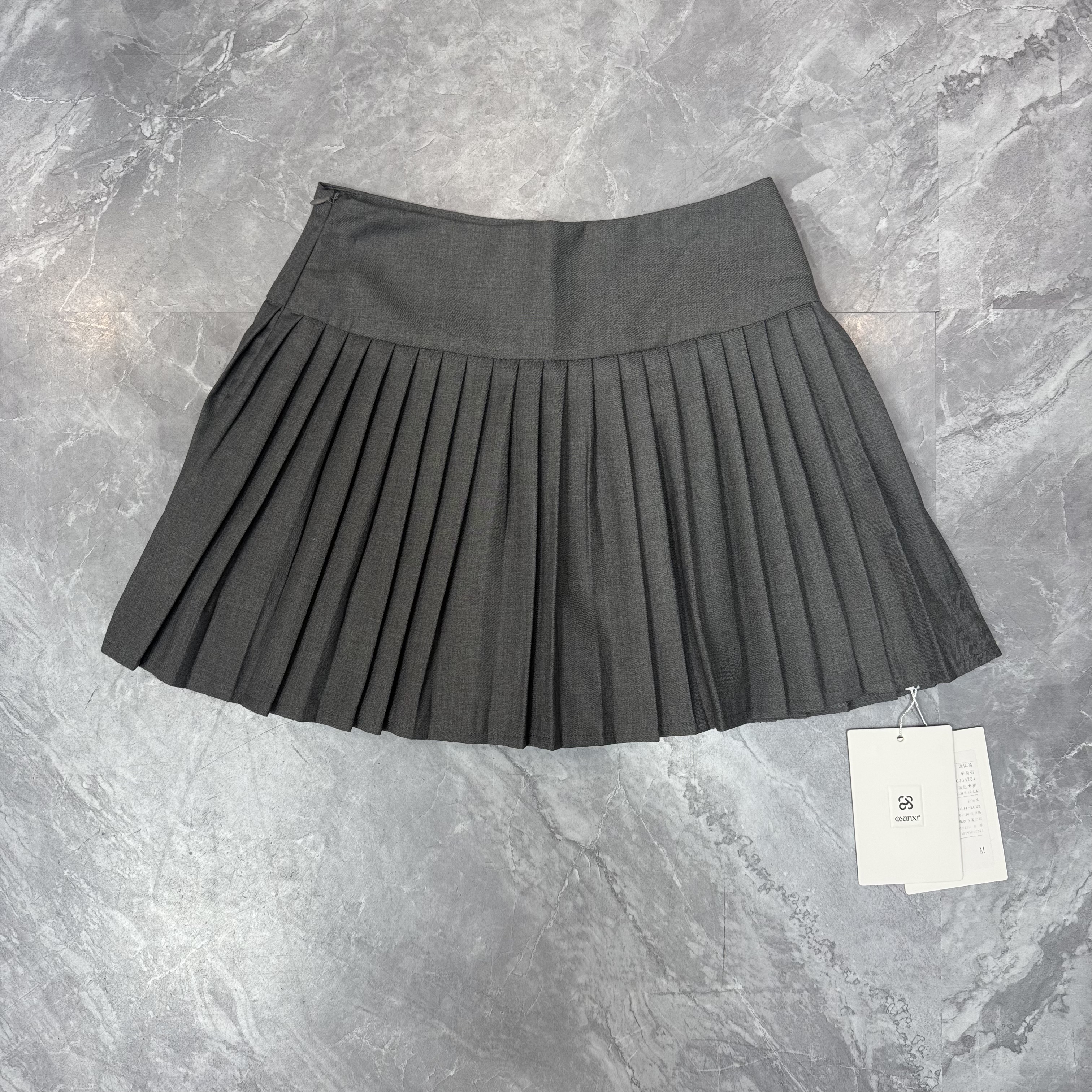 9.5欧y喜 灰色学院风百褶半身裙女春秋少女修身短裙a字裙