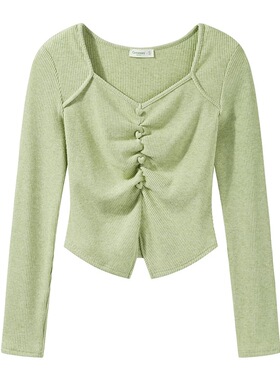 2.10羊城gs 春秋爱心纽扣长袖针织衫女显瘦修身方领上衣