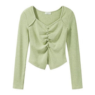 女显瘦修身 针织衫 方领上衣 春秋爱心纽扣长袖 2.10羊城gs