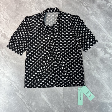 10.17马克hf 法式优雅黑色小波点短袖系带设计感衬衫女