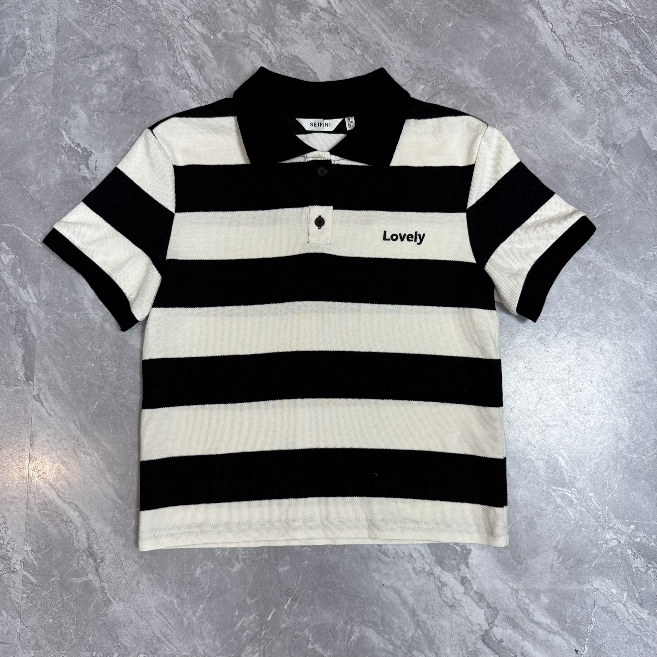 6.9诗f黎 条纹polo领针织短袖T恤夏新款休闲宽松洋气翻领上衣女