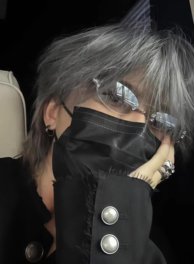 蔡徐坤同款百搭无框墨镜男痞帅老钱风复古高级感时尚太阳眼镜女