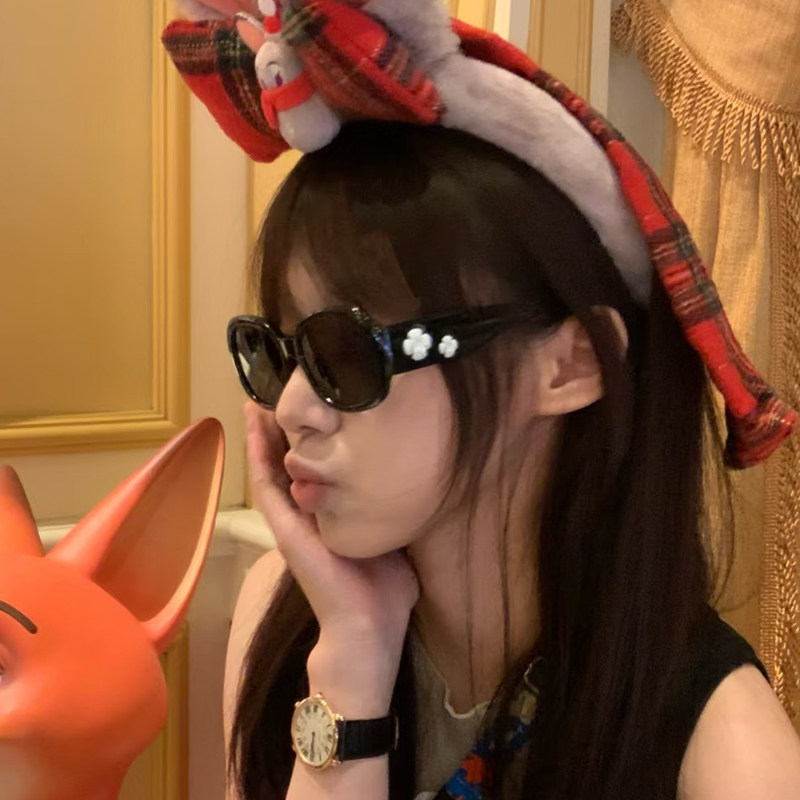 夏季白色山茶花墨镜女大框椭圆形显瘦高级千金感度假遮阳太阳眼镜