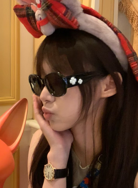 夏季白色山茶花墨镜女大框椭圆形显瘦高级千金感度假遮阳太阳眼镜