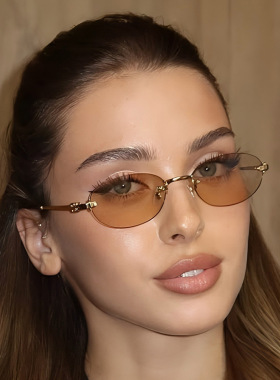 夏季无框椭圆个性太阳镜欧美跨境ins网红防晒墨镜高级感太阳眼镜