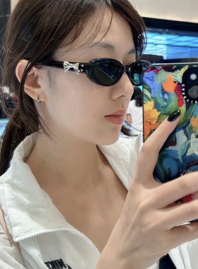 jennie同款墨镜韩版椭圆小框眼镜时尚高级感Y2K蝴蝶结太阳镜男女