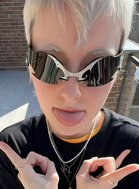 嘻哈欧美个性太阳镜科技眼镜蹦迪酒吧墨镜朋克未来感无框一体时尚