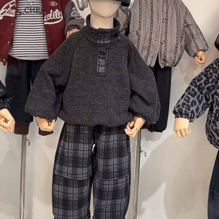 男童加绒套装秋冬款2025新款男孩宝韩版痞帅卫衣裤子儿童冬季衣服