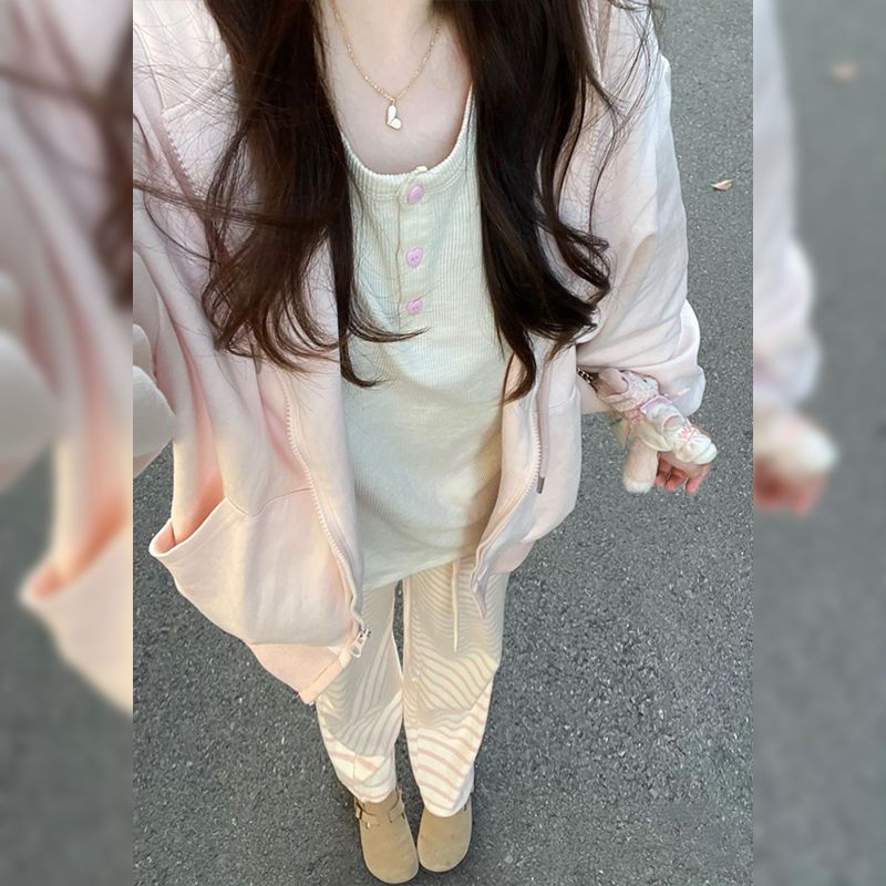 粉色bm卫衣外套女款初春季开衫开春早春穿搭韩系2025新款薄款上衣