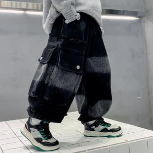 男童裤子加绒工装牛仔裤加厚保暖儿童灯笼裤潮2025秋冬季新款童装
