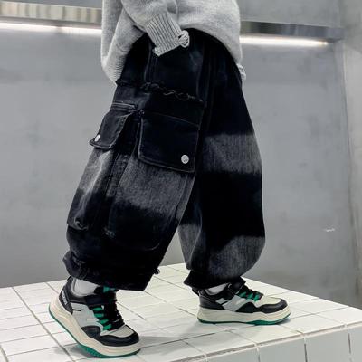 男童裤子加绒工装牛仔裤加厚保暖儿童灯笼裤潮2025秋冬季新款童装