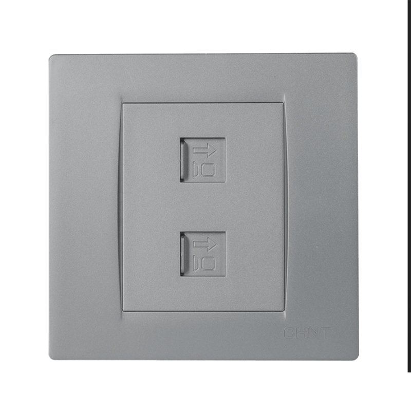 正泰86型开关插座面板 幻银灰色二联八芯数据电脑插座NEW7-Q20505