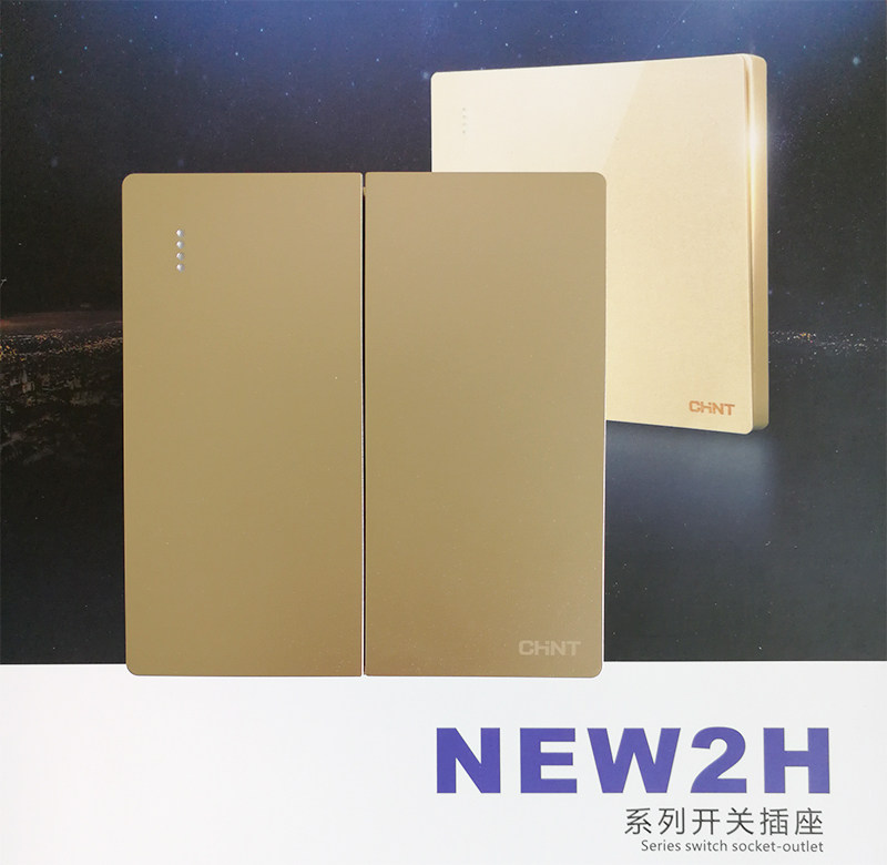 正泰开关插座NEW2H香槟金 NEW2H-00402香槟金色二开双控二联双控