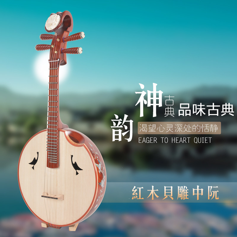 弹拨乐器中阮专业演奏教学成人练习红木贝雕中阮琴民乐厂家直销