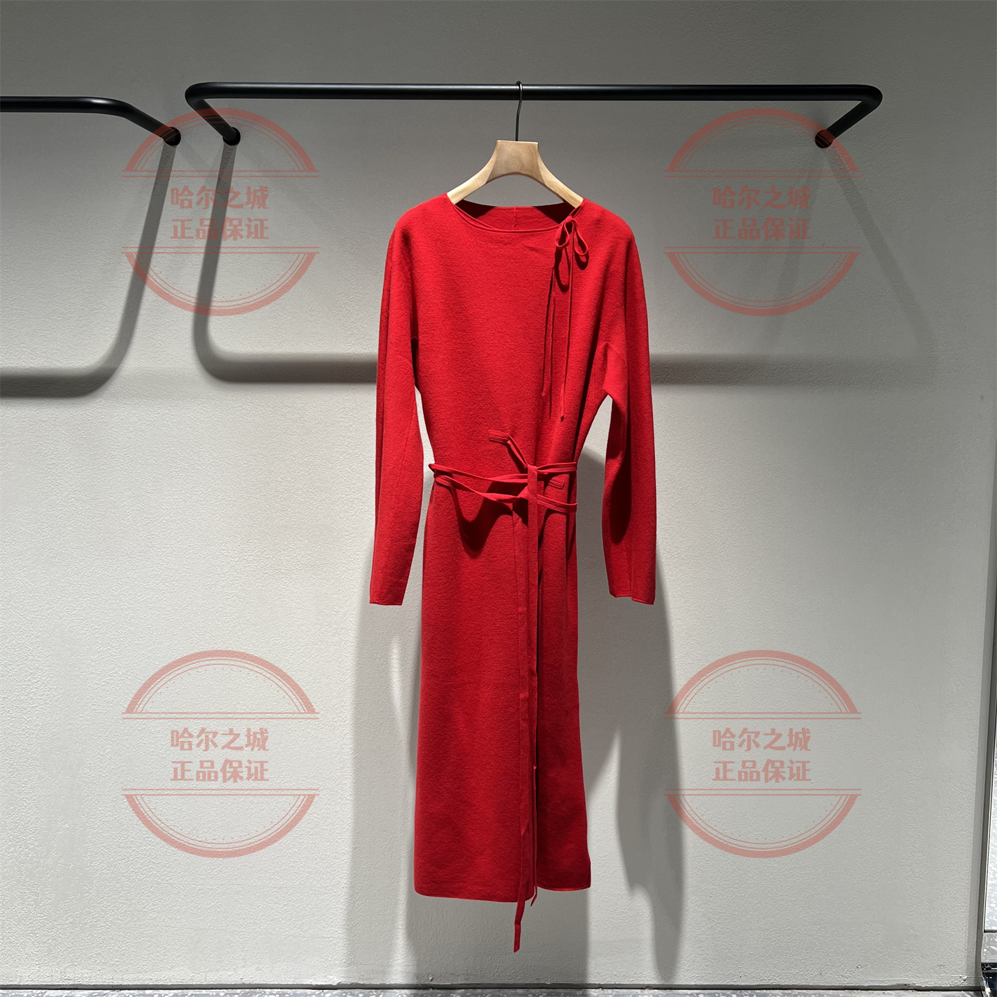 长袖针织连衣裙100%绵羊毛收腰