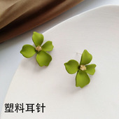 塑料针耳钉绿色个性 日韩森系超仙花朵耳环女气质百搭抗敏感耳饰品