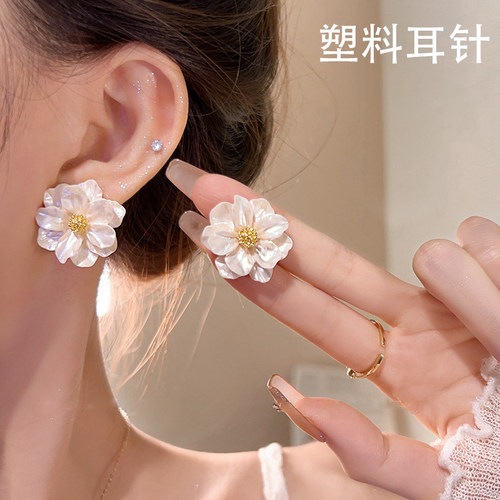 塑料针养耳洞百搭气质花朵耳饰