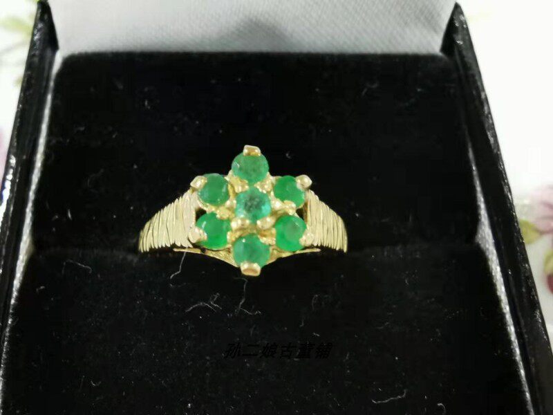英国vintage珠宝伦敦产18k黄金镶嵌天然祖母绿设计款戒指老货