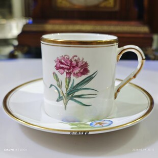 英国Royal Worcester描金手绘康乃馨牵牛花浓缩咖啡杯碟二件轻奢