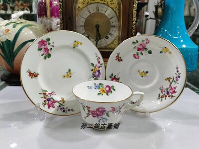 英国产Royal Worcester皇家伍斯特手绘花卉咖啡红茶杯碟三件套