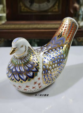 英国产Royal Crown Derby22K金骨瓷千禧年和平鸽动物镇纸摆件限量