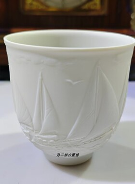 西班牙产Lladro雅致浮雕帆船白瓷烛台杯收藏家协会会员限定1997年