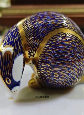 英国原产Royal Crown Derby22K镏金骨瓷手绘海狸动物镇纸摆件中古