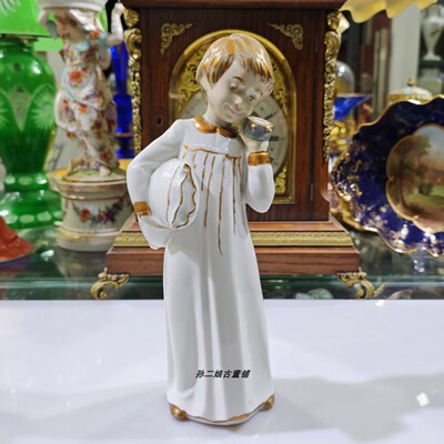 西班牙原产Nao By Lladro雅致镏金瓷偶晚安男孩家居装饰摆件中古