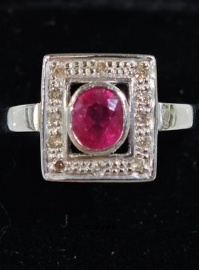 英国Vintage珠宝谢菲尔德产18K白金镶嵌天然红宝石钻石设计款戒指