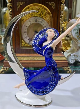 西洋瓷器Franklin Mint钴蓝月光女神瓷偶家居装饰摆件中古珍稀版