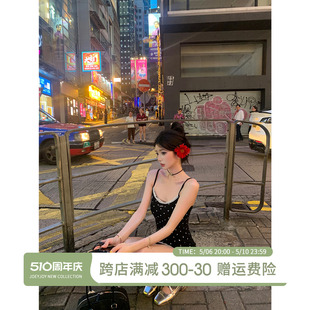 包臀吊带裙短裙夏 修身 裙子2024新款 黑色辣妹波点吊带连衣裙女夏季