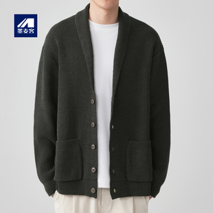 墨麦客简约青果领针织开衫男2026秋季新款对称口袋男士毛衣20462