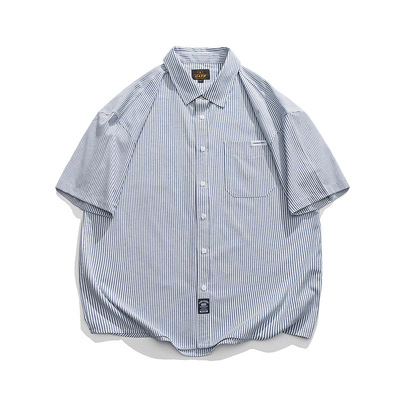 南夏乔装2022夏季新款男士满印条纹短袖翻领衬衫日潮休闲简约衬衣
