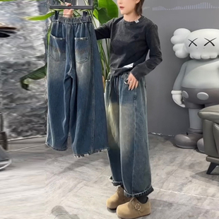 宽松萝卜裤 冬新款 厚款 女显瘦松紧腰老爹哈伦裤 子 加绒复古牛仔胯裤