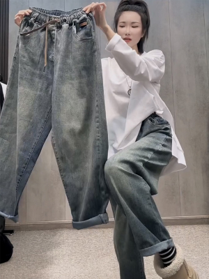 欧货松紧腰老爹裤女2025春新款