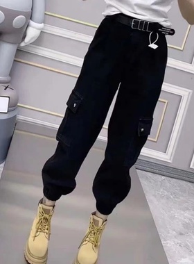 欧货2025夏季新款黑色高腰牛仔裤女宽松显瘦老爹裤休闲束脚工装裤